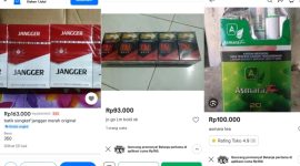 DIJUAL BEBAS: Sejumlah rokok berbagai merek tanpa pita cukai dijual secara bebas di berbagai platform toko online. (Ist/TELITI) 